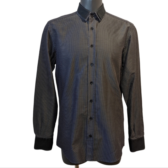 Dolce & Gabbana formal black polka dot slim fit button front shirt sz 17 - Picture 1 of 13